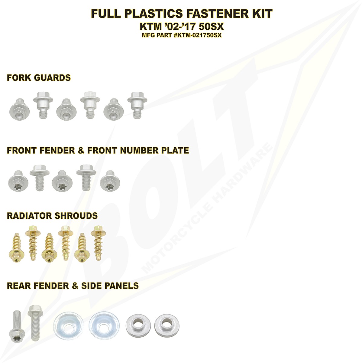 Full Plastic Fastener Kit - For 02-19 KTM 50 SX - Click Image to Close