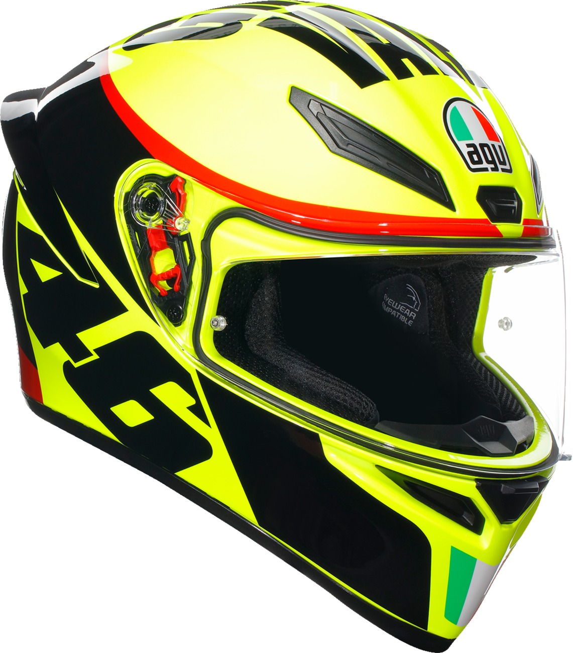 AGV K1 S Grazie Vale Helmet Small Yellow Black Red Gloss Unisex - Full face motorcycle helmet, Small, Grazie Vale graphic - Click Image to Close