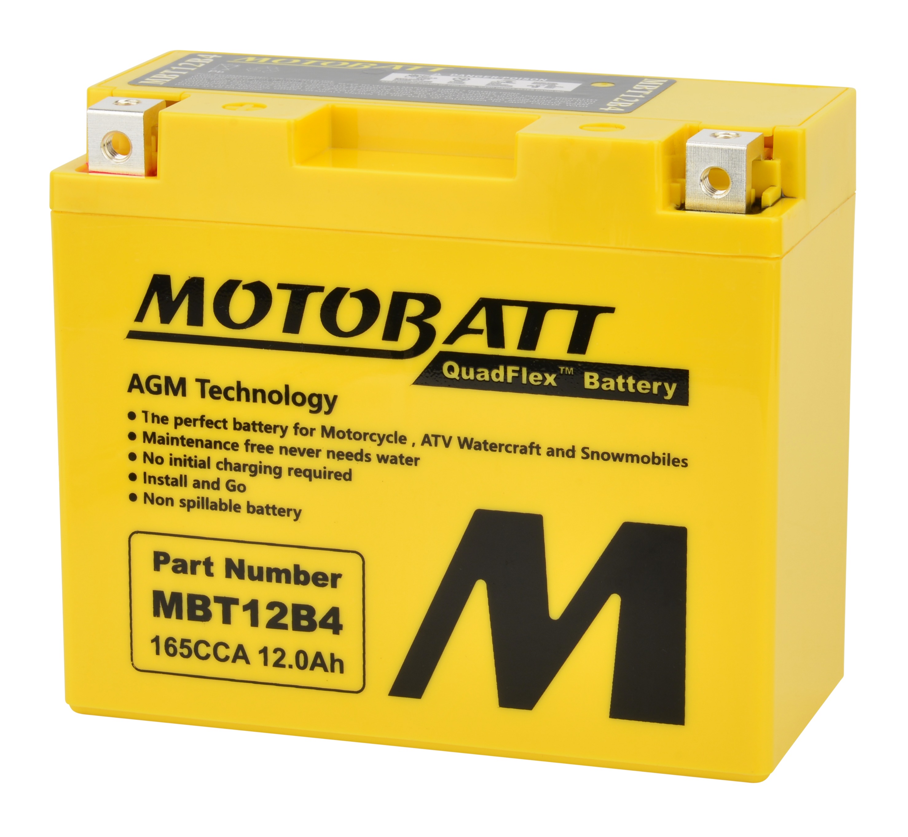 MotoBatt MBT12B4 Quadflex AGM Battery Sealed Factory Activated - Maintenance-free AGM battery, universal fit - Click Image to Close