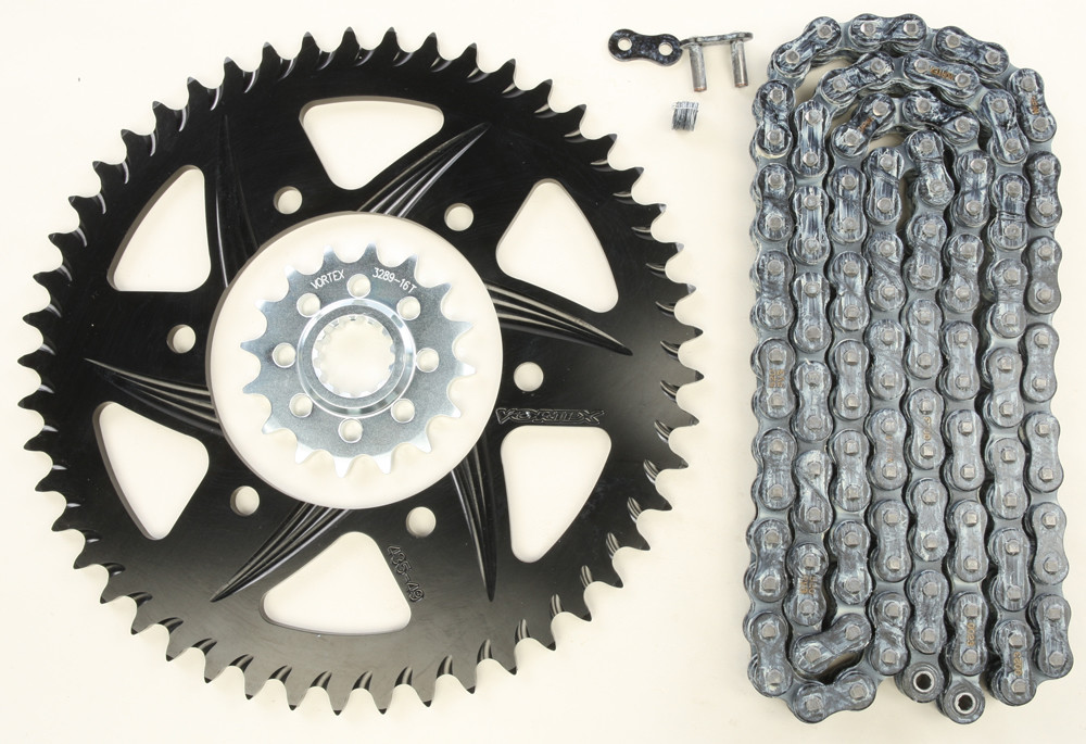 V3 Chain & Sprocket Kit Black RX Chain 520 16/49 Hardcoat Aluminum - For 09-12 Yamaha YZF-R1 - Click Image to Close