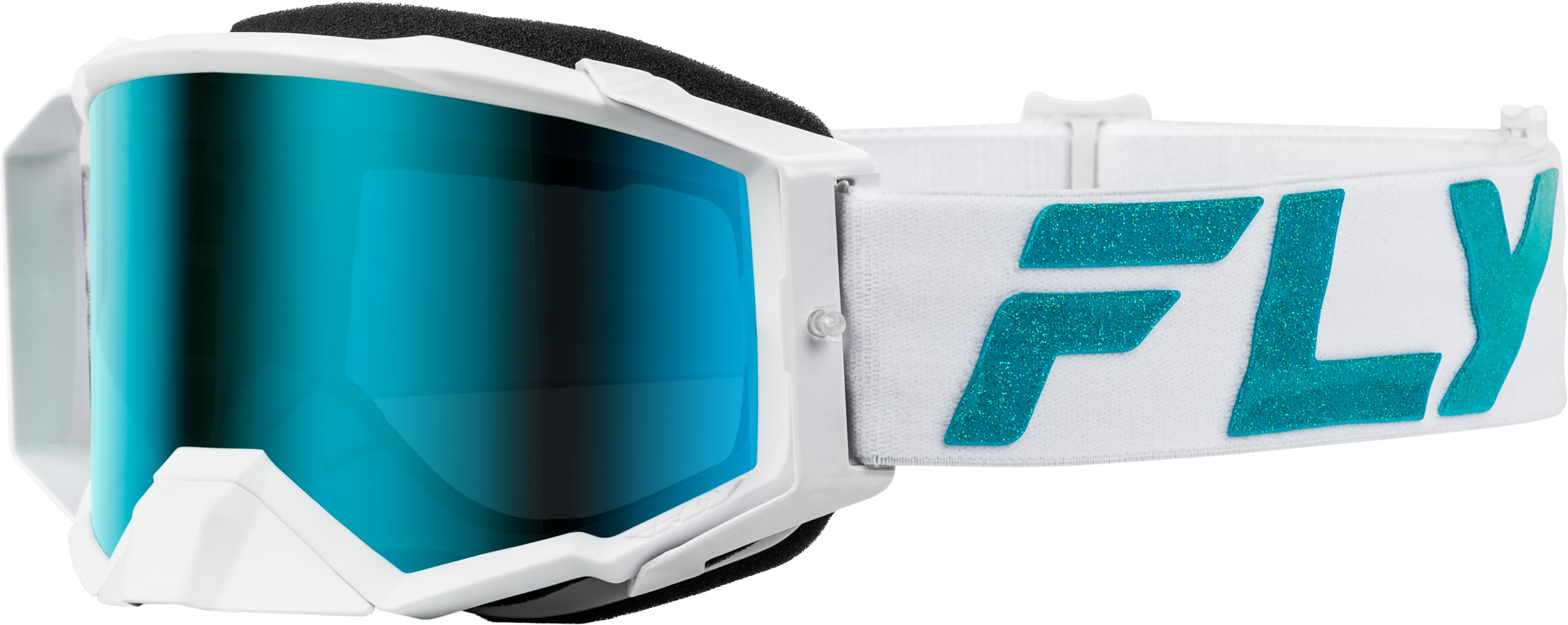 Fly Racing Zone Elite Goggles White/Teal Light Green Mirror Lens - Premium offroad goggles with mirror lens - Click Image to Close