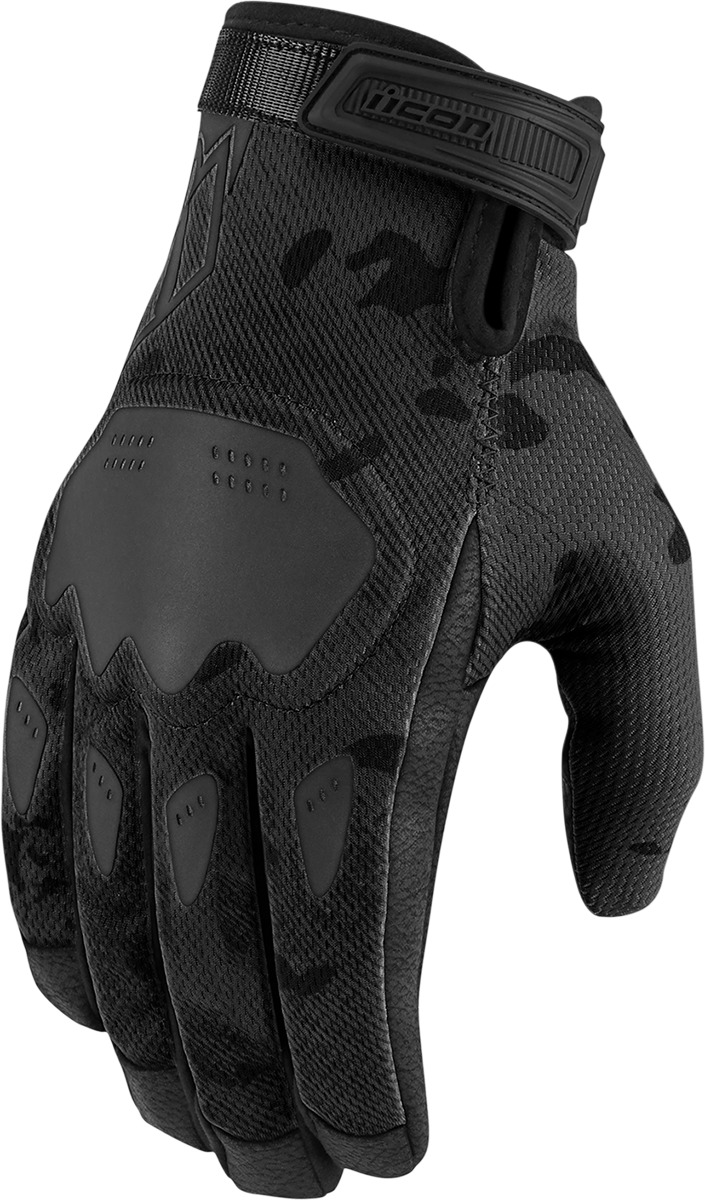 ICON Hooligan CE Short Cuff Gloves Camo Gray/Black Men's Size S - CE certified street gloves for men in Camo Gray/Black - Click Image to Close