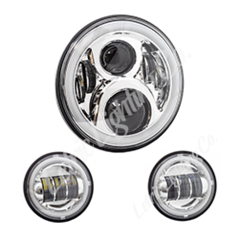 Letric 7" Chrome LED Headlight Kit with Halo and Passing Lamps - Click Image to Close