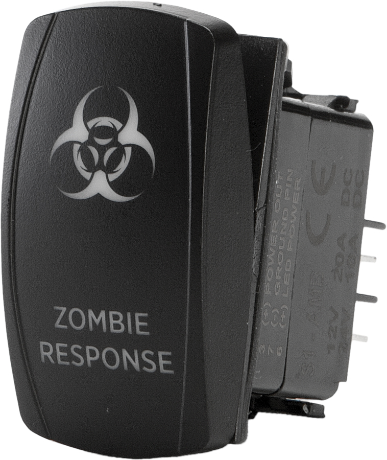 "Zombie Response" Illuminated Rocker Switch - Amber Lighted SPST Rocker - Click Image to Close