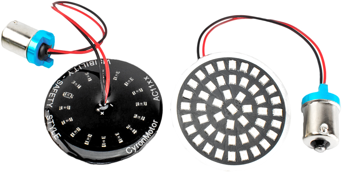 Cyron LED Turn Signal Inserts 2 inch 1156 Red - Red 2" 1156 LED turn signal inserts, fits HD - Click Image to Close