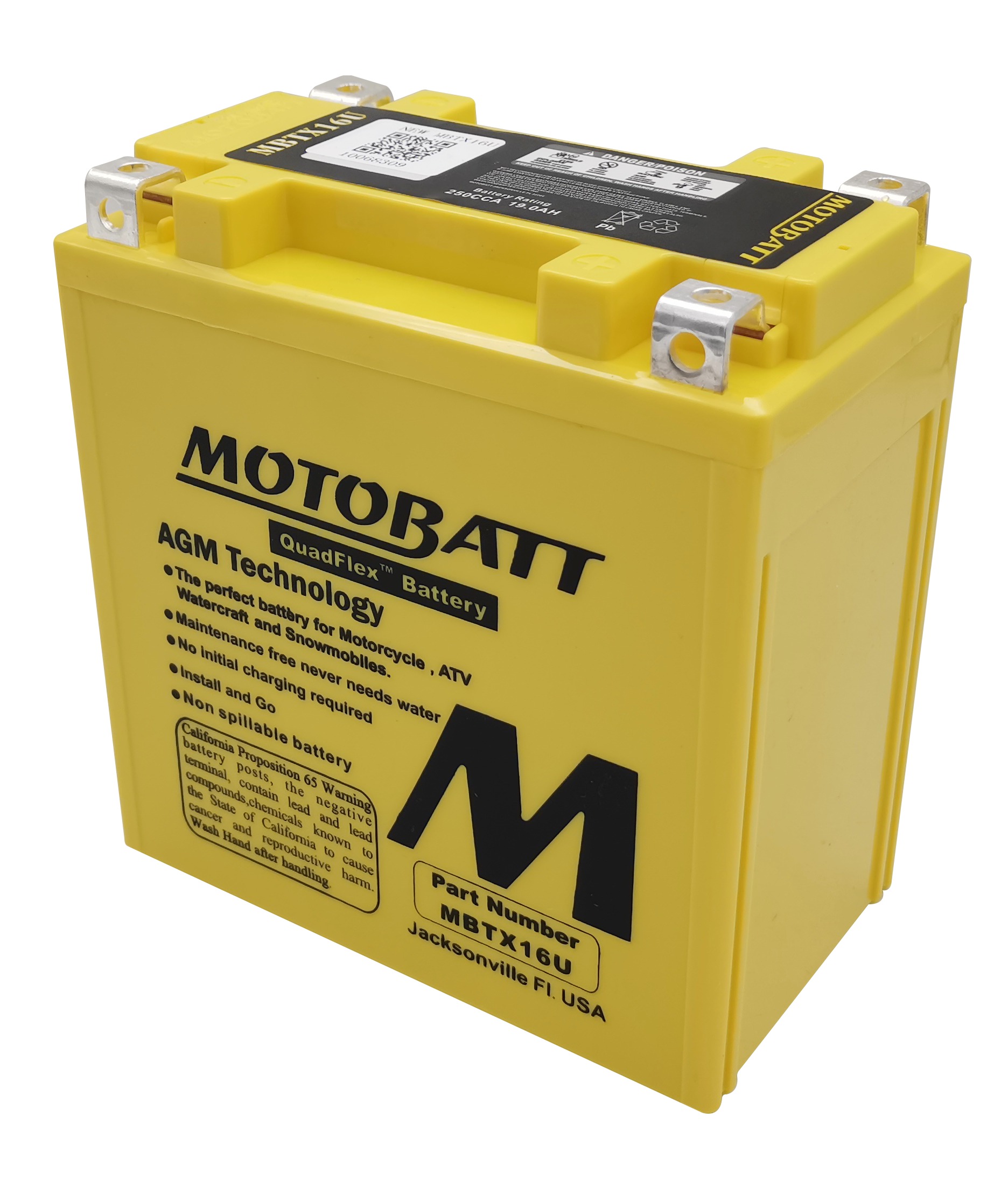 MotoBatt MBTX16U Quadflex AGM Battery Sealed Factory Activated - Quadflex AGM sealed battery, universal fit - Click Image to Close
