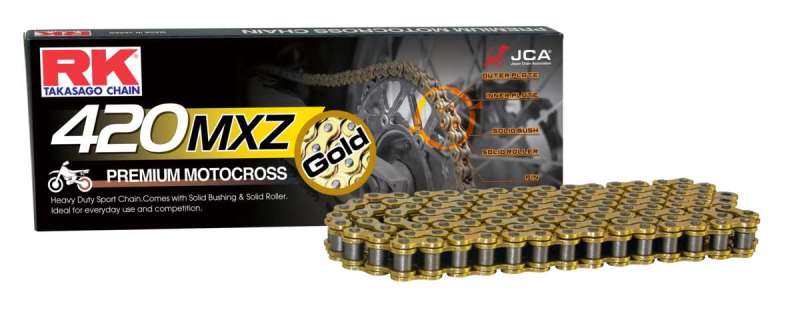 RK 420 MXZ Heavy Duty Drive Chain Gold 114 Links - Gold 420 MXZ chain, 114 links, for mini MX/SX bikes - Click Image to Close