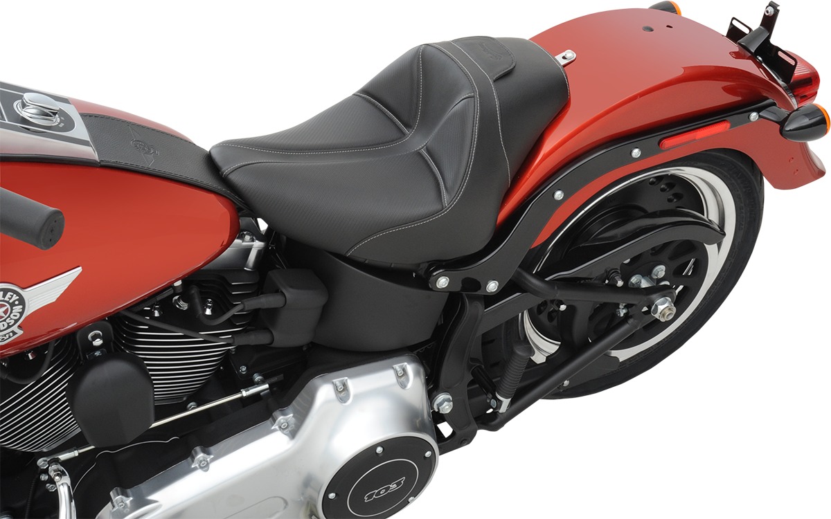 Dominator Stitched Solo Seat Black Gel - For Harley Softail - Click Image to Close
