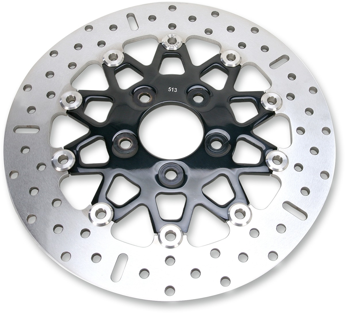 10 Button Floating Rear Brake Rotor - Black Chrome Center - 10 Button Floating Brake Rotor - Black Chrome Center - Click Image to Close
