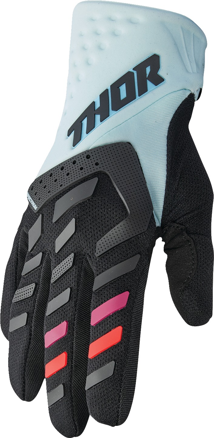 Thor Women's Spectrum Gloves Light Blue/Mint/Black M - MX gloves with padded palm & touchscreen fingers - Click Image to Close