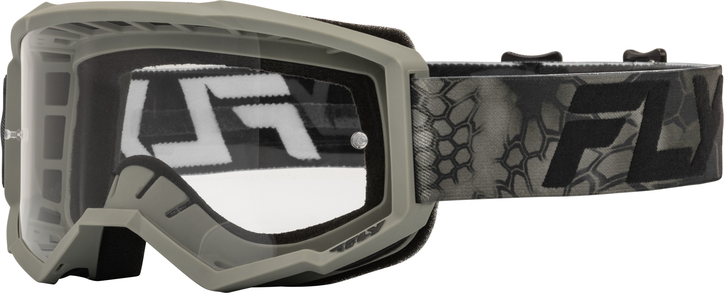 Fly Racing Youth Focus SE Kryptek Goggles Moss Grey/Black Clear Lens - Youth offroad goggles Moss Grey/Black clear lens - Click Image to Close
