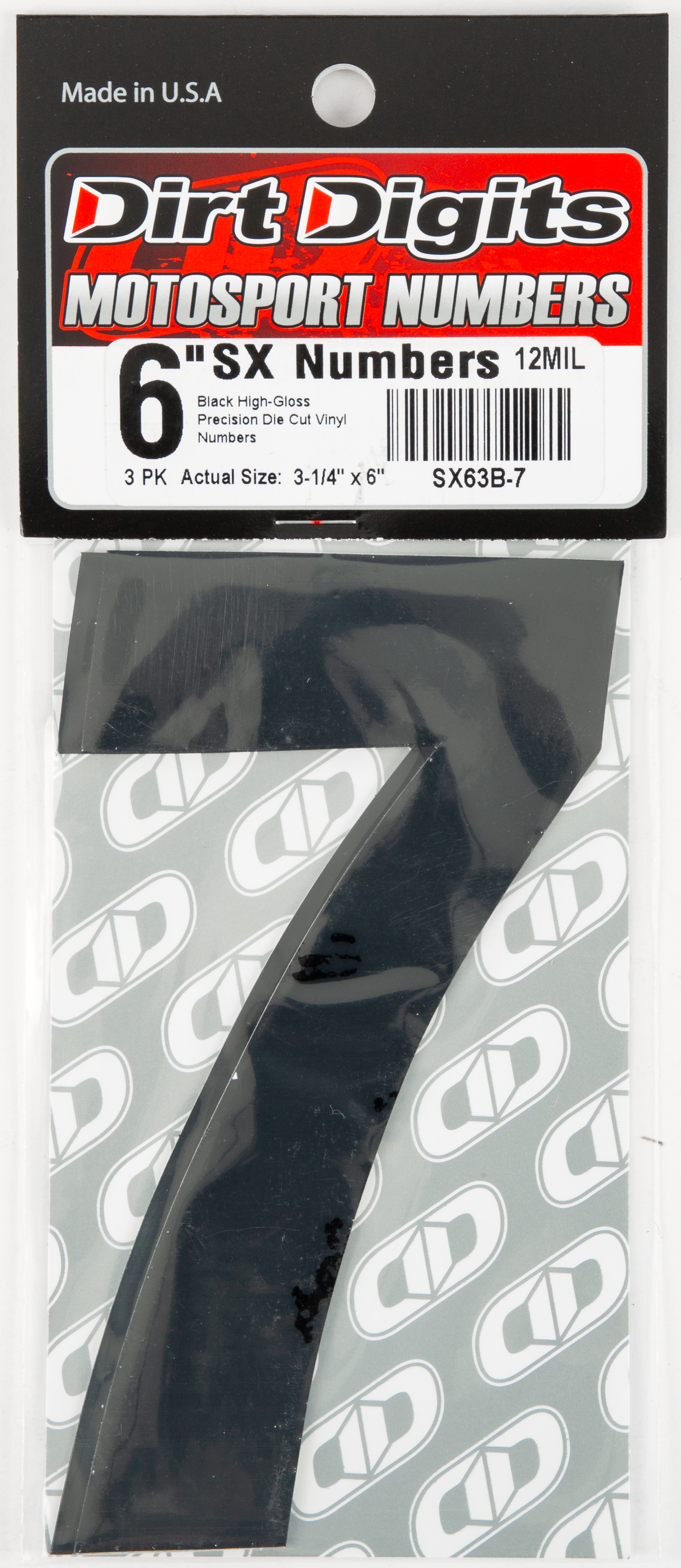 #7 6" Tall Black "SX" Stick-On Race Numbers - 3 Pack - Click Image to Close