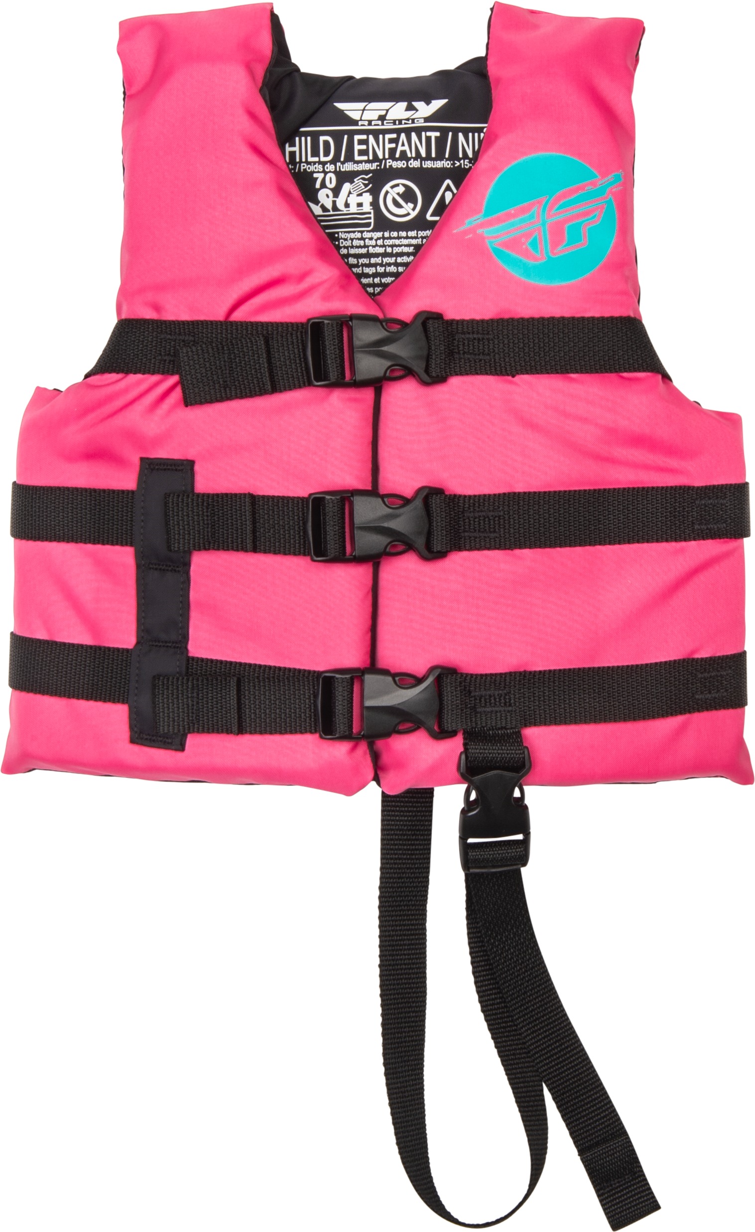 Fly Racing Child Flotation Vest Neon Pink/Teal - Neon Pink/Teal flotation vest for children - Click Image to Close