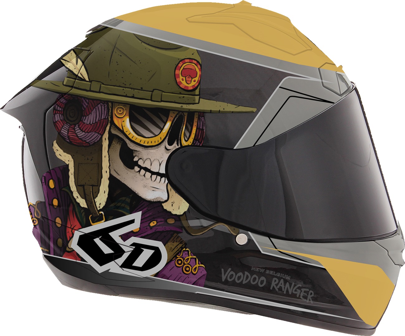 6D ATS-1R Voodoo Ranger Full Face Helmet Gloss Black/Gold S - Full face carbon helmet, Voodoo Ranger, Size S - Click Image to Close