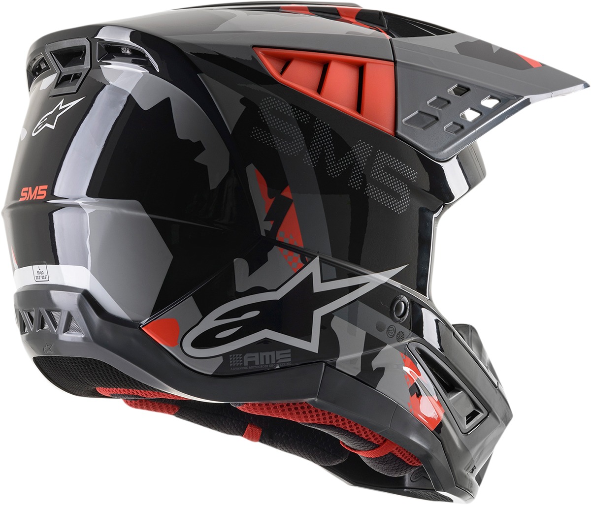 SM5 Rover Full Face Offroad Helmet Gloss Gray/Red Small - Click Image to Close