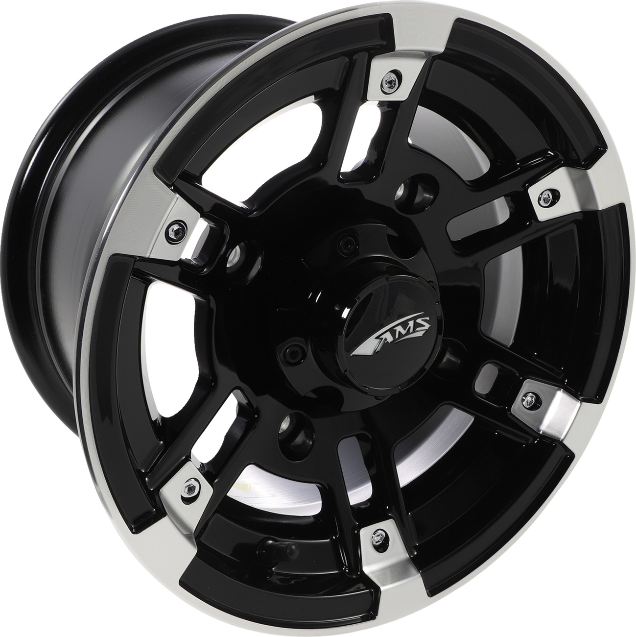 AMS Roll'n 104 Wheel 12x7 4/156 Machined/Gloss Black For Polaris - 12x7 4/156 Wheel Machined/Black For Polaris models - Click Image to Close