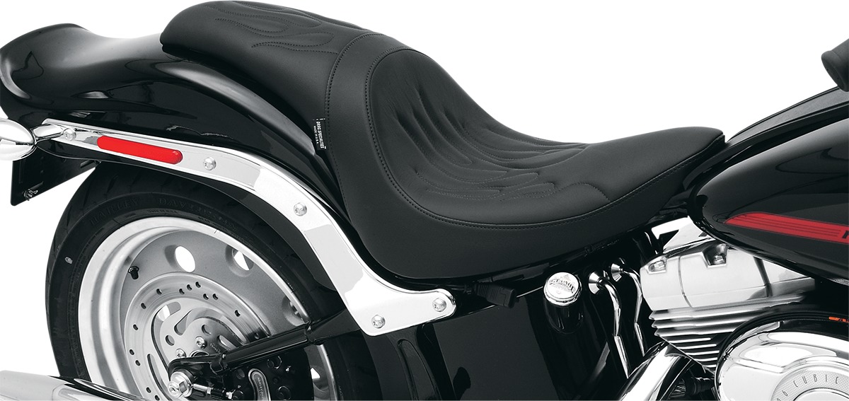 Predator Flame Stitched 2-Up Seat - Black - For 06-17 Harley Softail - Click Image to Close