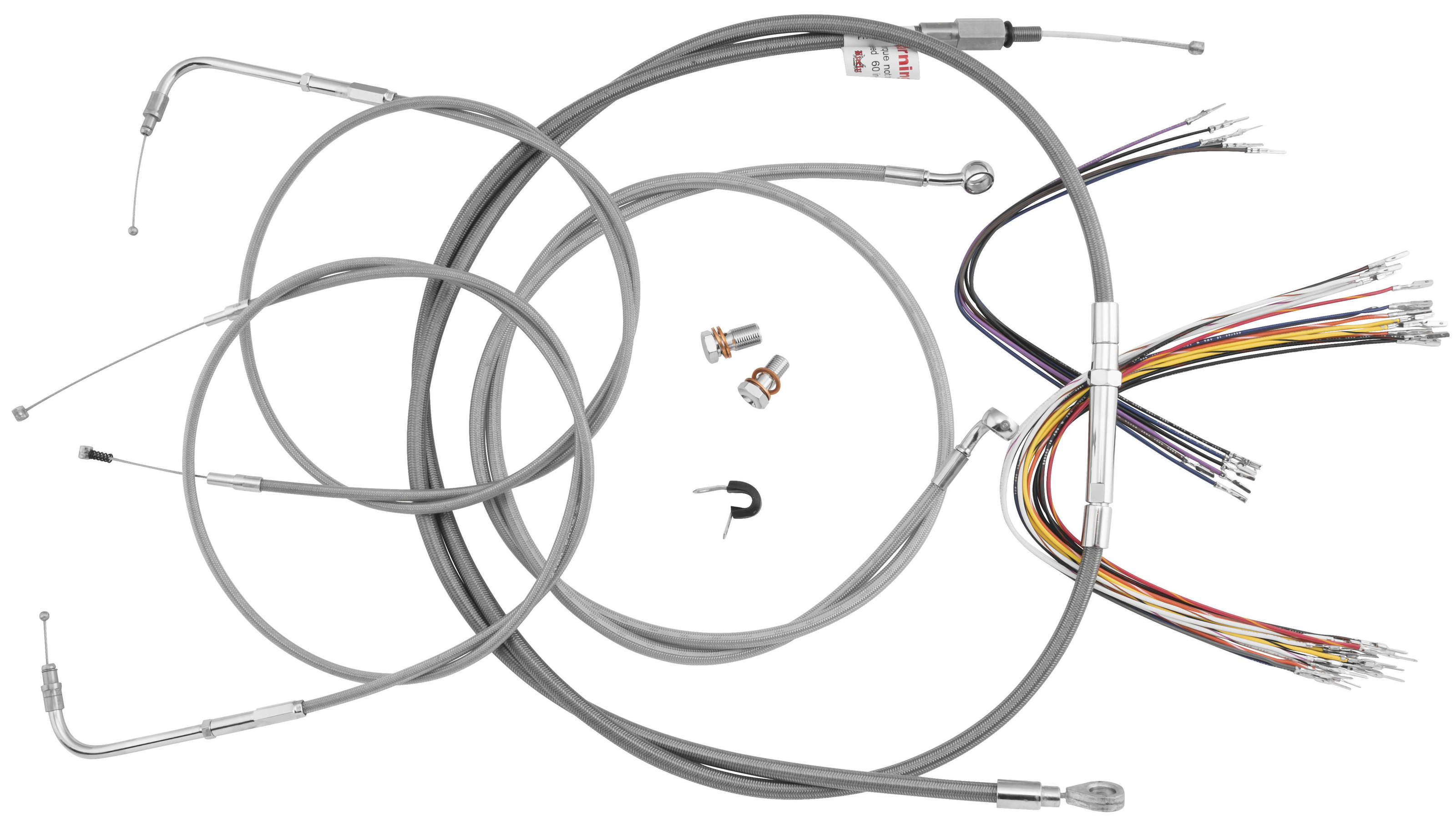 Extended Braided S.S. Control Cable Kit for Softails - 14" tall bars - Extended Control Cable Kit - Click Image to Close