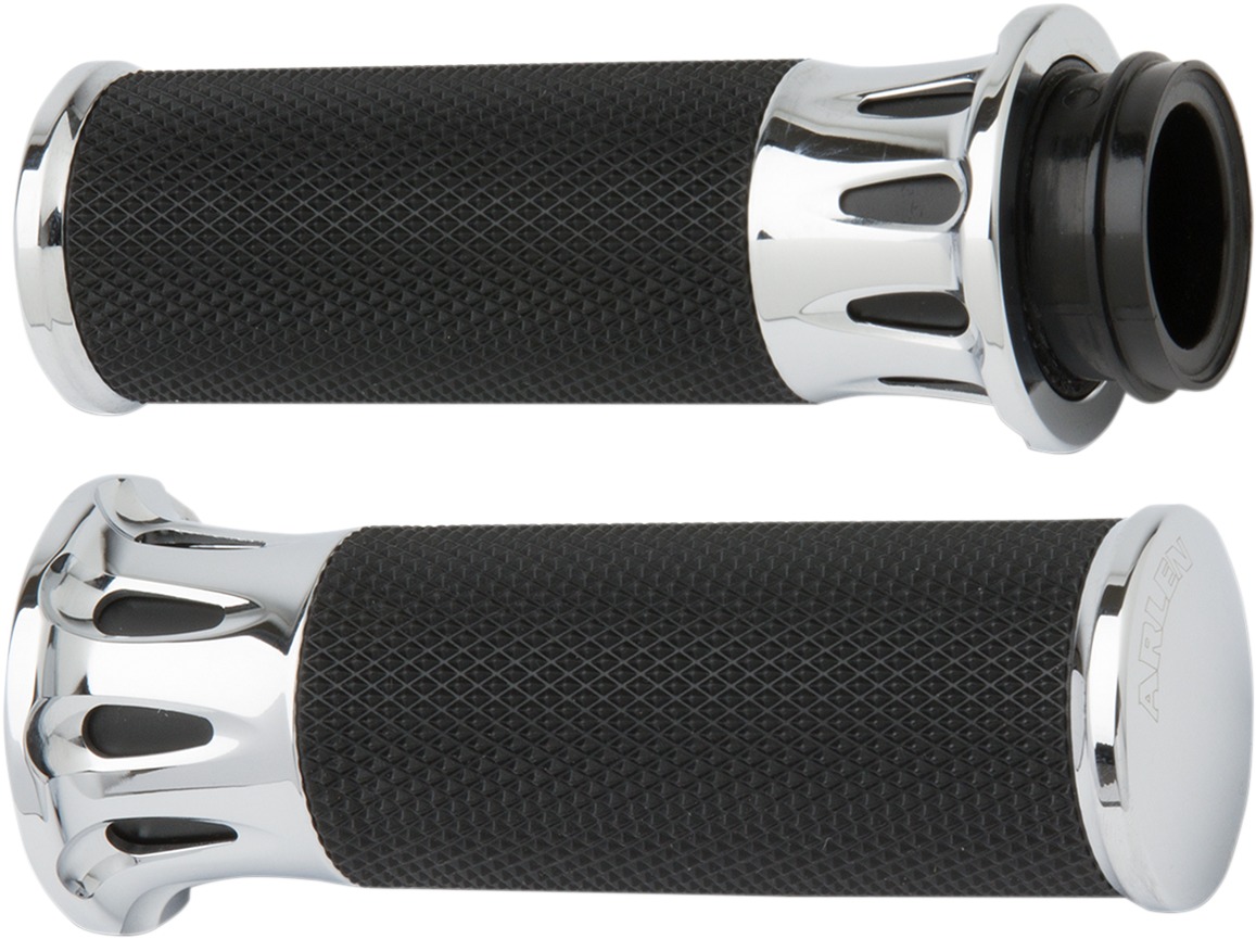 Arlen Ness Deep Cut Fusion Series Grips Chrome - Click Image to Close