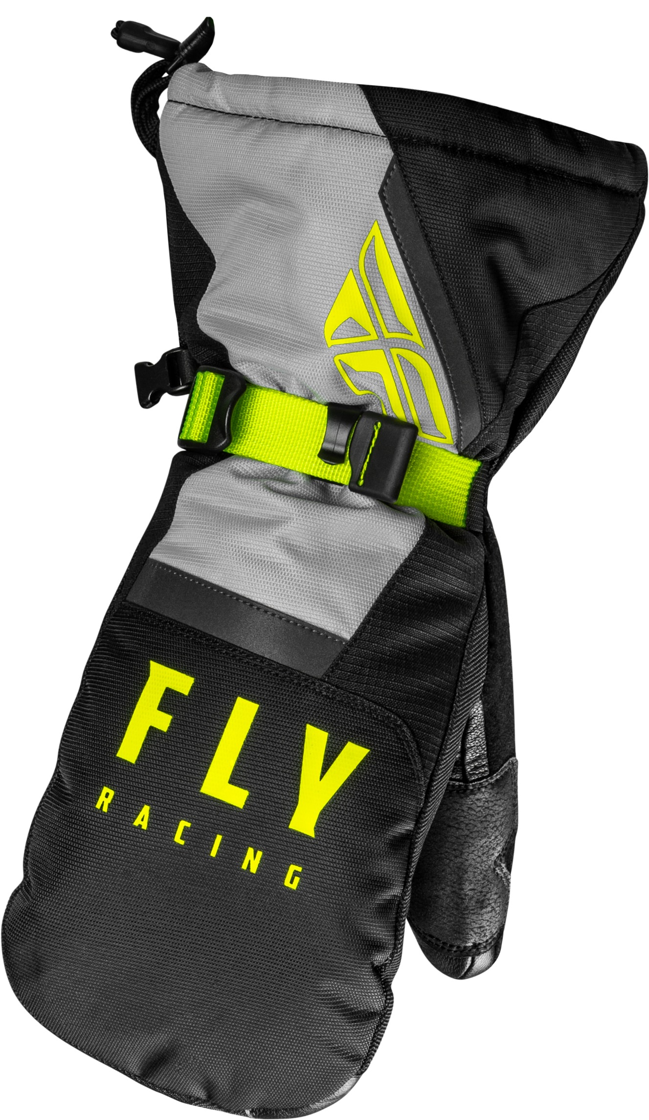 Fly Racing Cascade Mittens Large Black/Grey/Hi-Vis - Waterproof insulated mittens for snow riding, Large - Click Image to Close