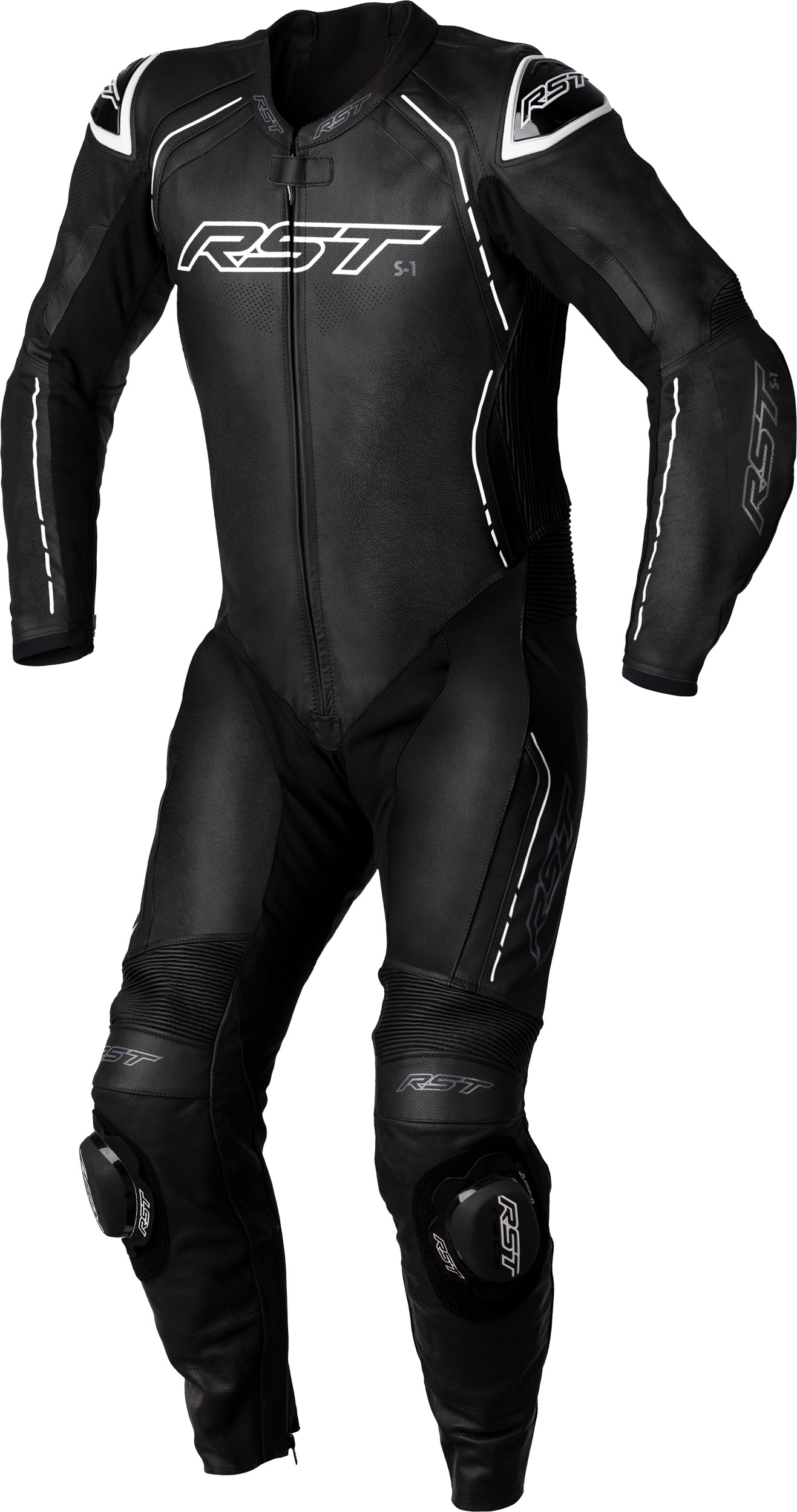 RST S1 CE Leather Suit Black/White Men's XS - Click Image to Close