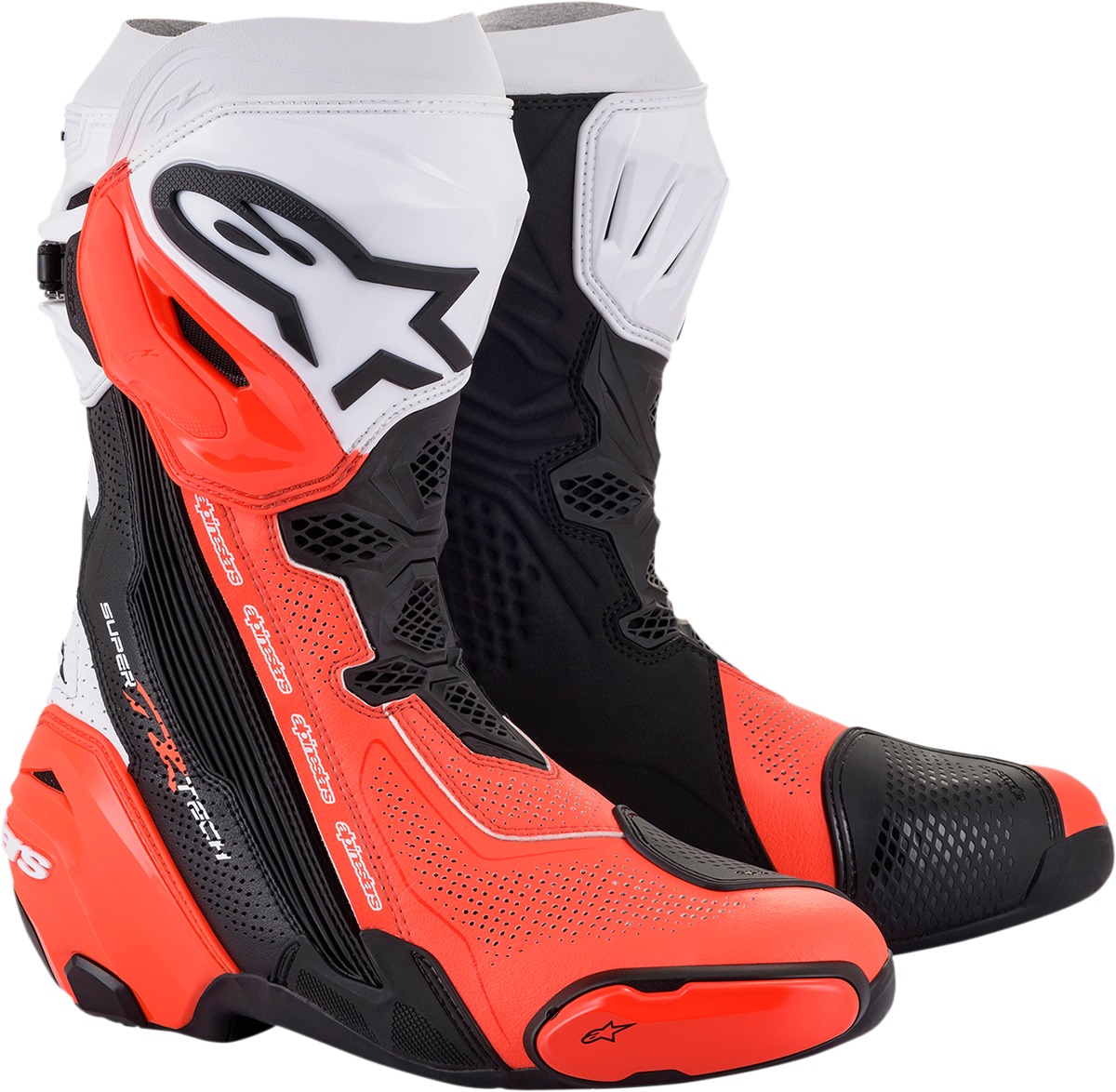 Alpinestars Supertech R Vented Boots Red Fluo White Black Size 6.5 - Premium vented race boots for adults, size 6.5 - Click Image to Close
