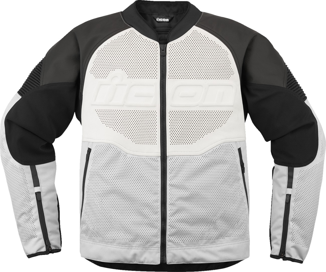 ICON Overlord3 Leather Jacket 3XL White/Black Men's - Men's sport leather jacket in 3XL White/Black - Click Image to Close