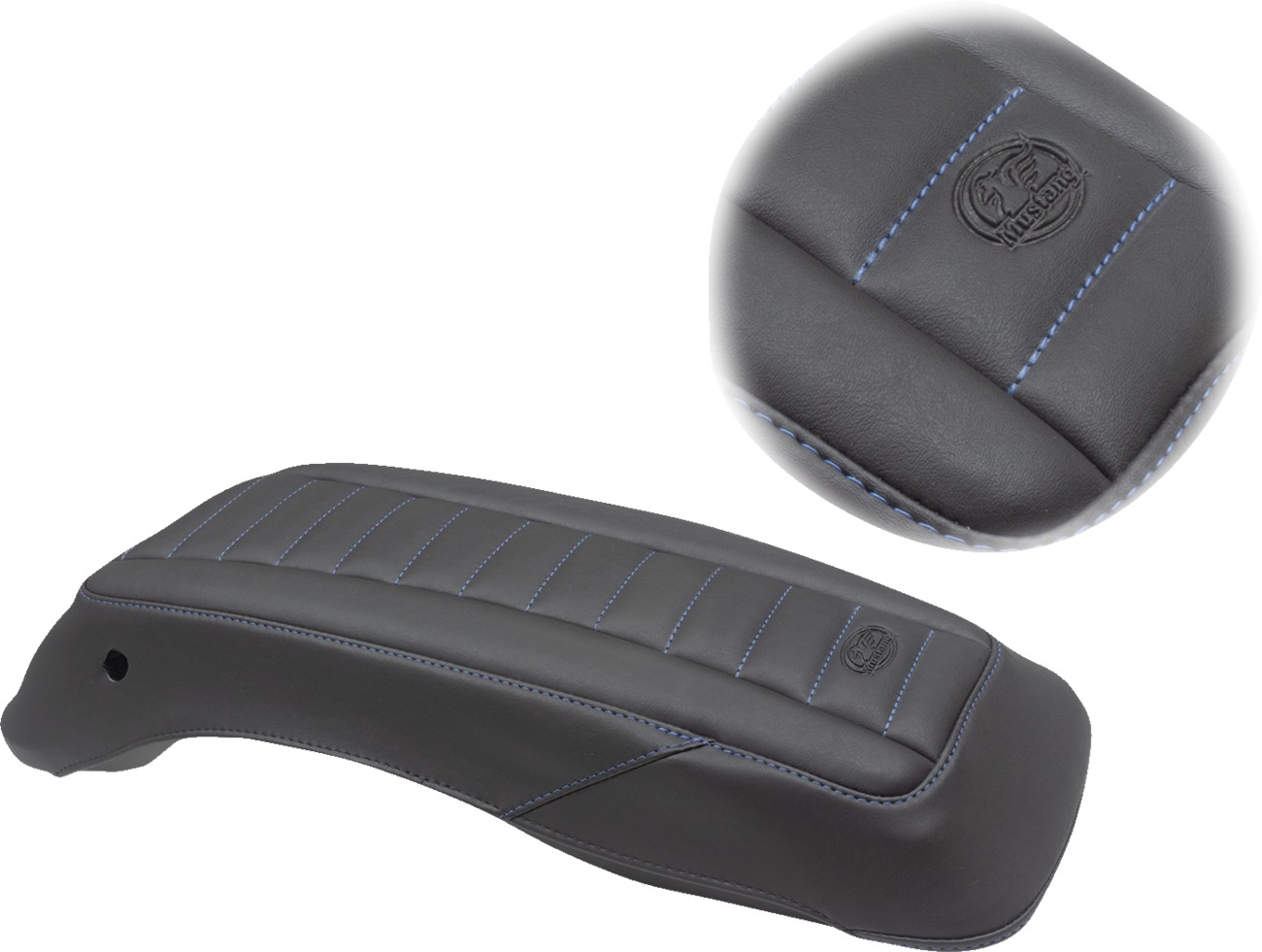 Mustang Saddlebag Lid Covers Black/Blue Stitch Harley Touring 14-23 Pair - Saddlebag lid covers for Harley Touring 2014-2023 - Click Image to Close