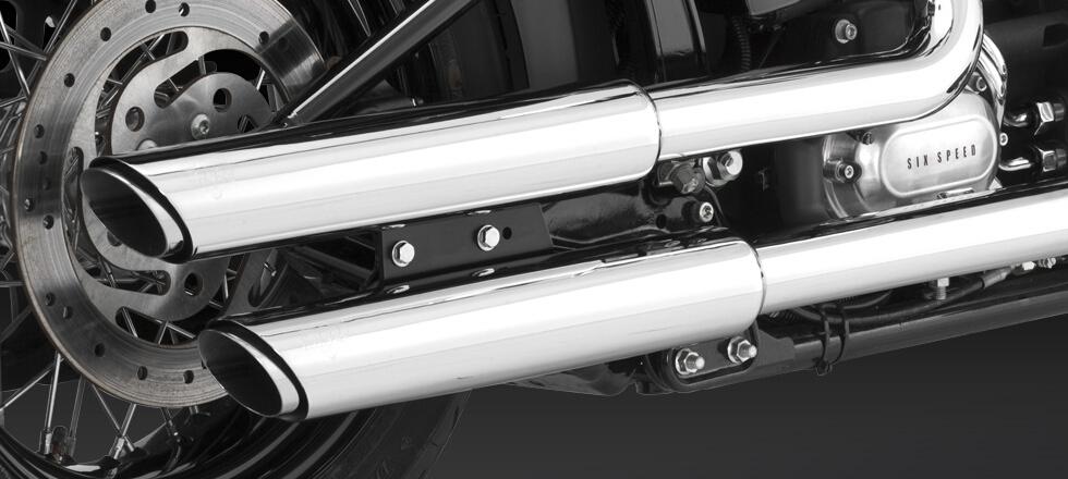3" Twin Slash Cut Chrome Slip On Exhaust - For 07-17 Harley FLSTN, FLSTSB, FLS - Click Image to Close
