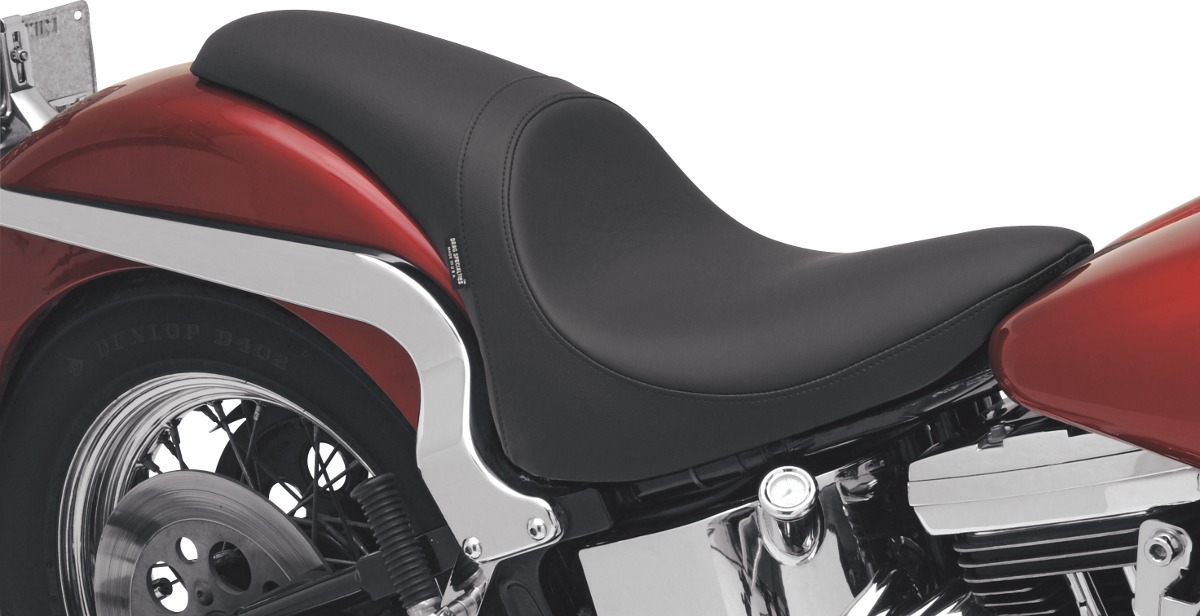 Predator Smooth Leather 2-Up Seat - Black - For 84-99 Harley Softail - Click Image to Close