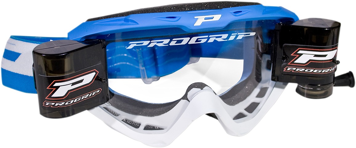 3450 Light Blue / White Riot Goggles - Clear Lens w/ Roll-Off System - Click Image to Close
