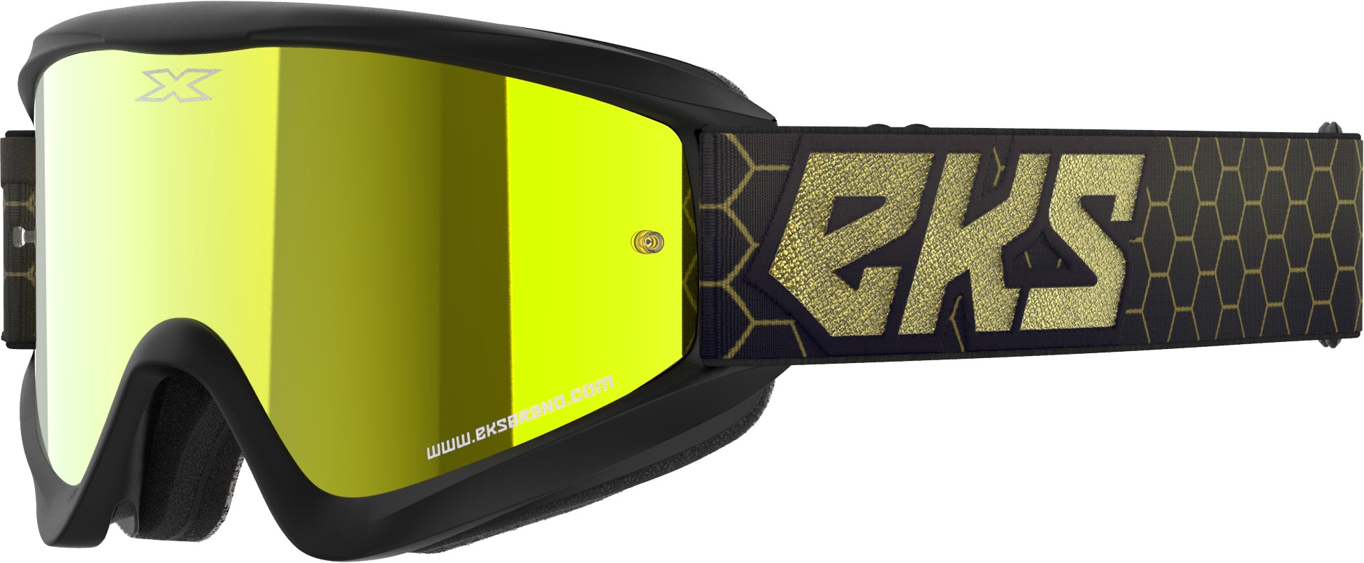EKS Brand Flat Out Mirror Goggle Black/Gold Metallic Gold Mirror Lens - Offroad goggles with gold mirror lens - Click Image to Close