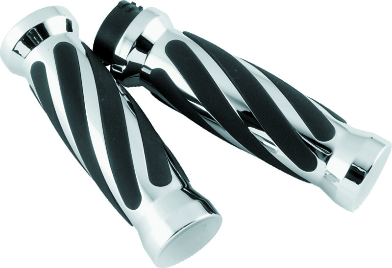 Bikers Choice Dual Cable Chrome Black Twisted Grips 81-17 XL Big Twin - Click Image to Close