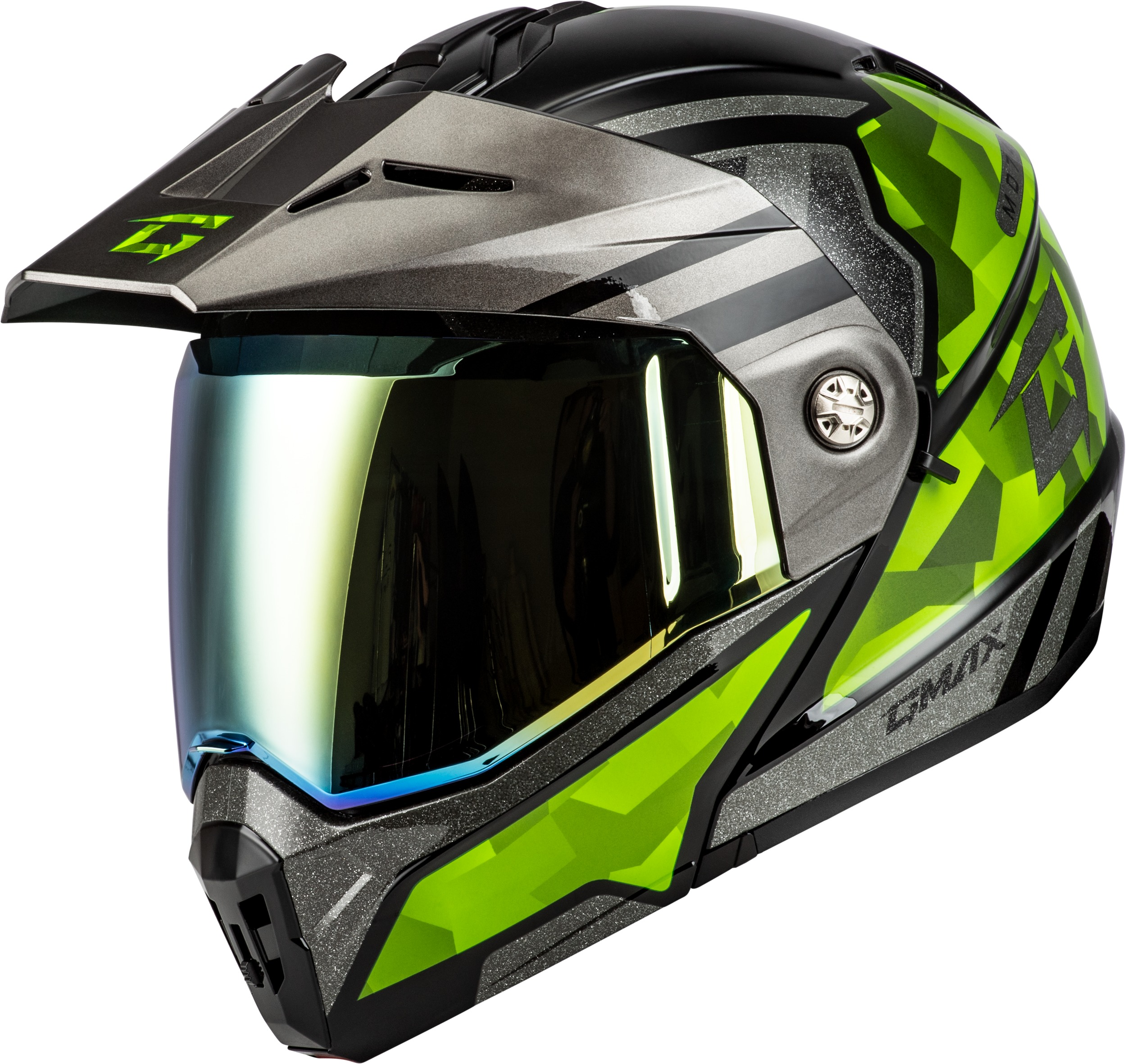 GMAX MD-74 Striker Modular Helmet Black/Silver/Green Small - Click Image to Close