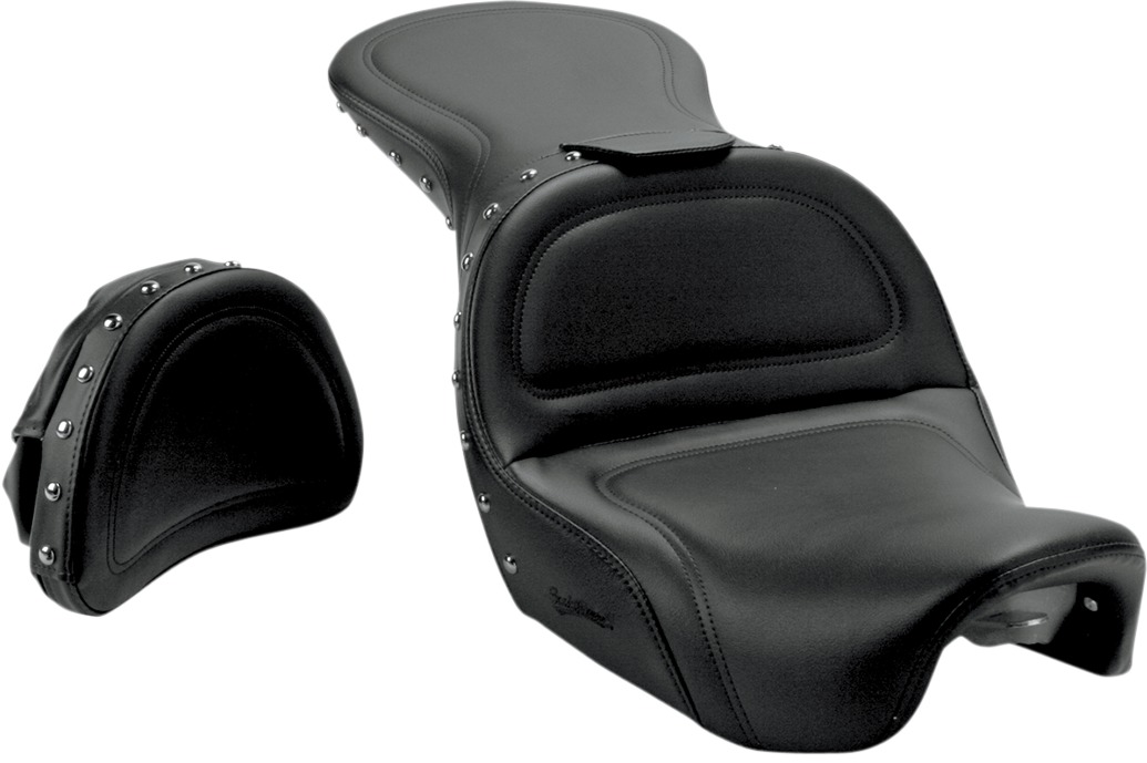 Saddlemen Explorer Special Seat w/Backrest Studded Black For Harley Dyna - 2-up seat with backrest For Harley Dyna models - Click Image to Close