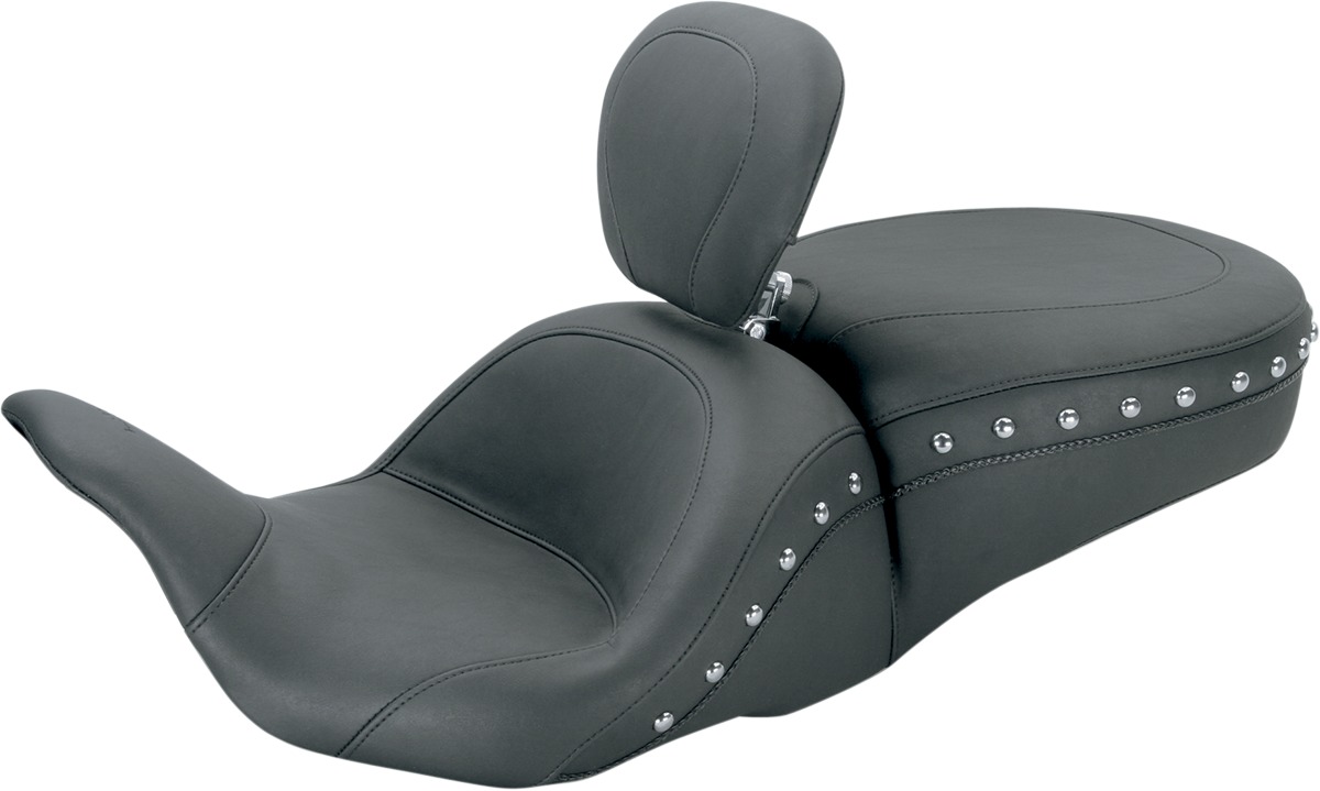 Lowdown Studded Vinyl 2-Up Seat w/Backrest - For 08-20 Harley FLH FLT - Click Image to Close
