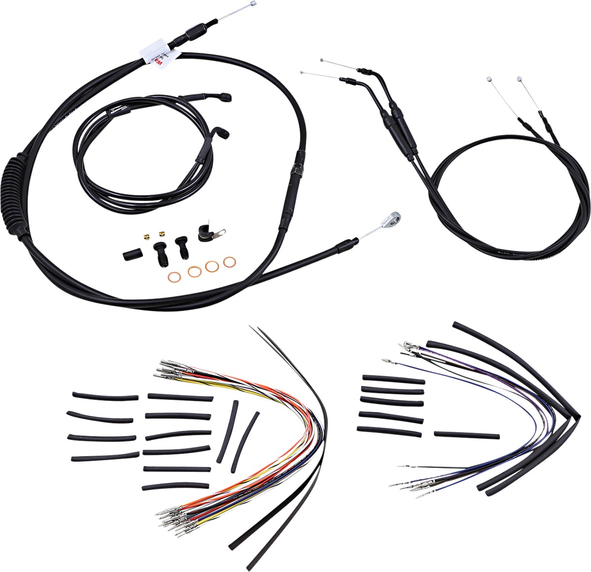 Extended Black Control Cable Kit For Dynas - 14" tall bars - Click Image to Close