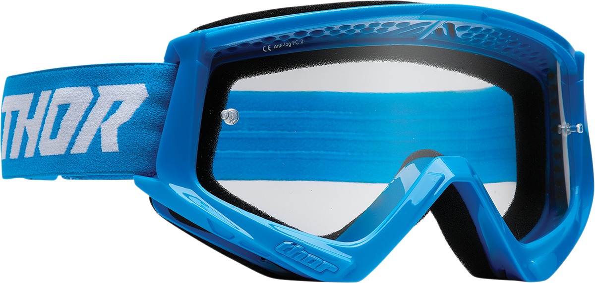 THOR Combat Racer Goggle Blue/White Clear Lens Adult Unisex - Anti-fog motocross goggles with clear lens - Click Image to Close
