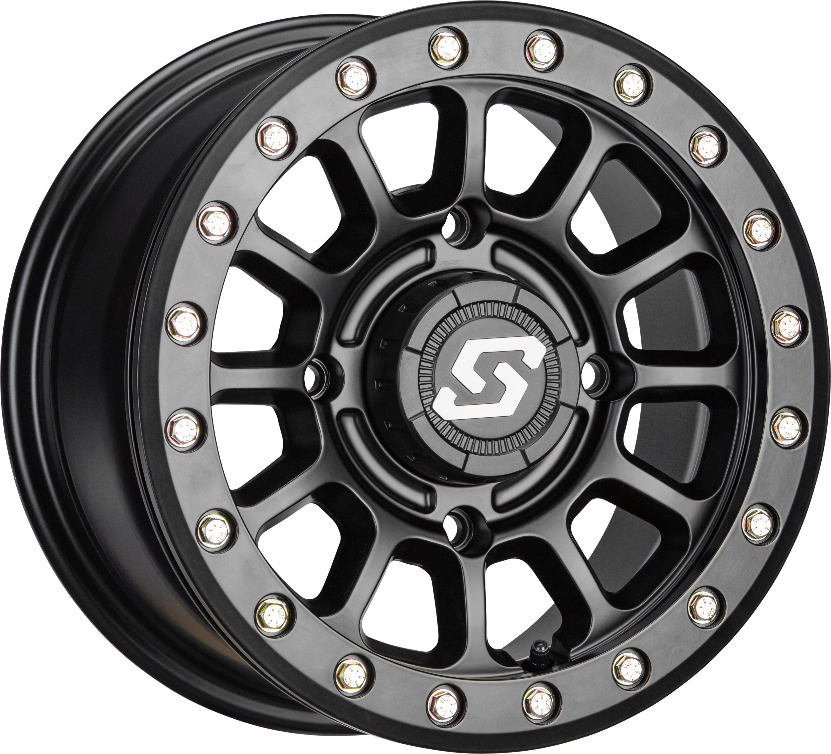 Sedona Sano Beadlock Wheel 14x7 4/110 5+2 +10mm Black - Beadlock ATV/UTV wheel, satin black, 14x7, 4/110 - Click Image to Close