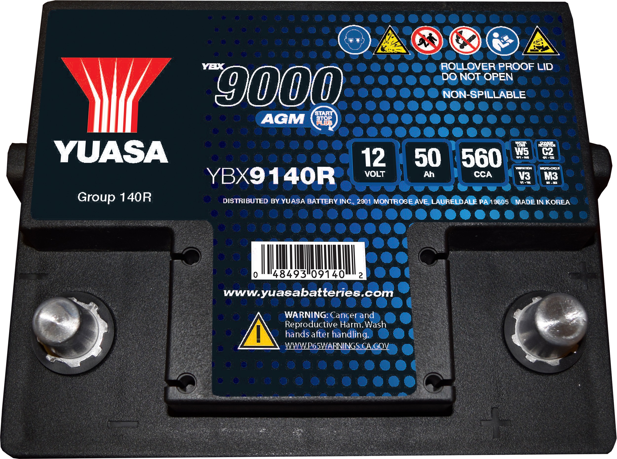 YBX9000 YBX9140R AGM Battery - 560 CCA, 50 Ah, Replaces 4014132-P - Includes Battery Hold-Down Bracket For Polaris Rangers - Click Image to Close