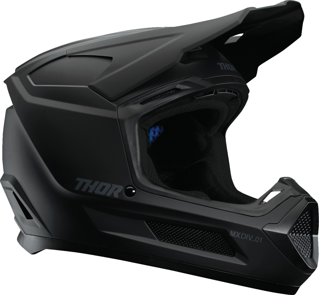 Thor Youth Fleet Blackout Helmet Matte Black Medium - Youth medium matte black MX helmet by Thor - Click Image to Close