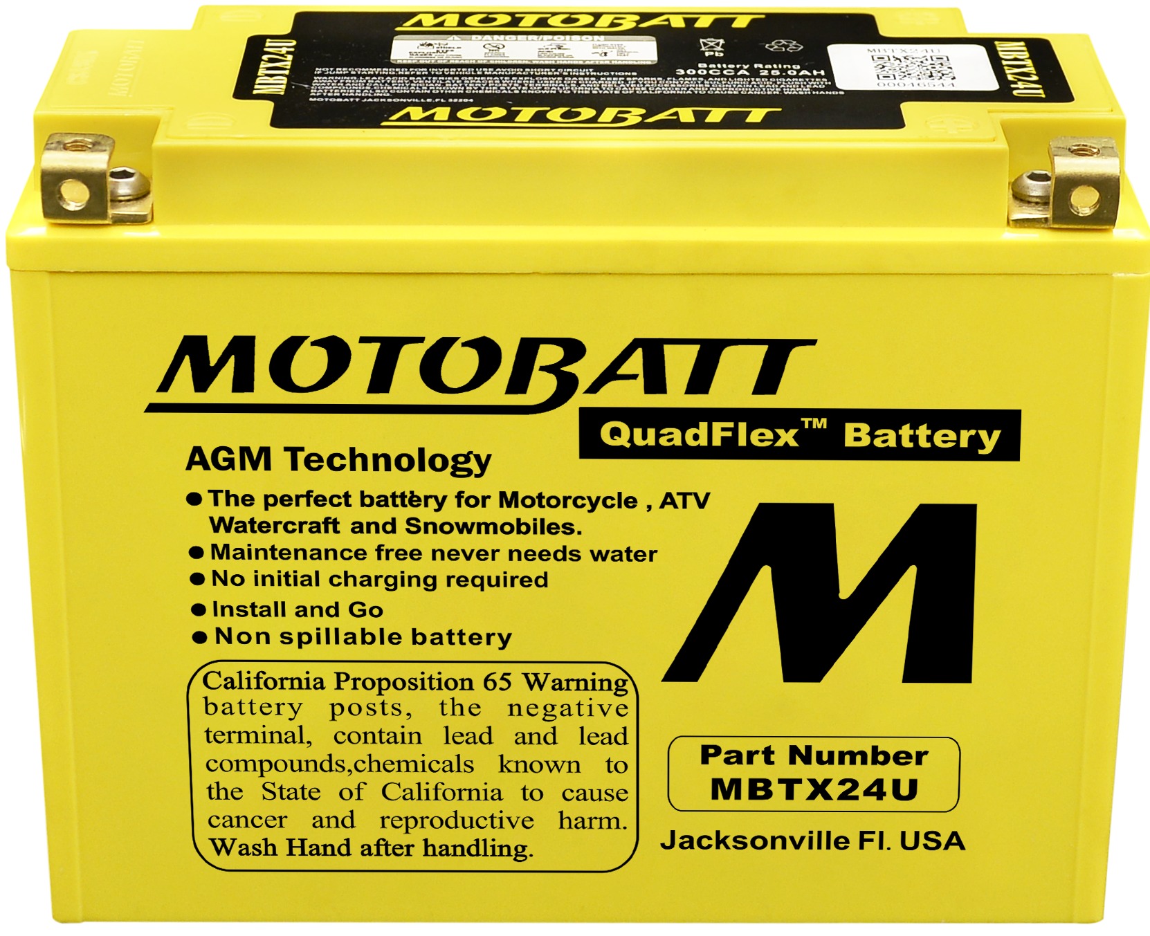 MotoBatt MBTX24U Quadflex AGM Battery Sealed Factory Activated - AGM quad terminal battery, universal fit - Click Image to Close