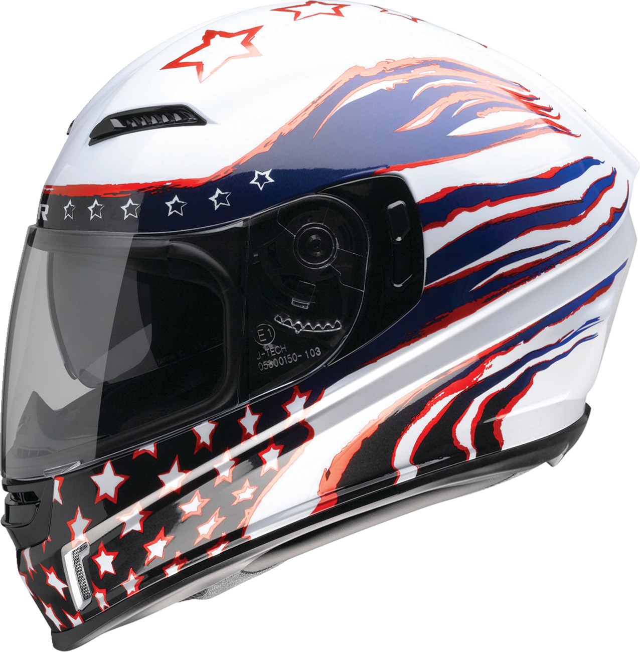 Z1R Jackal Patriot Helmet - Medium, Gloss Red/White/Blue - Full face helmet with drop-down sun visor - Click Image to Close