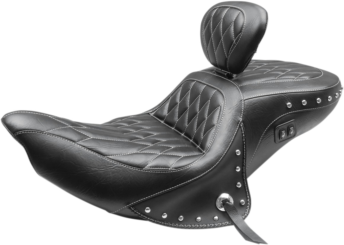 Heated Concho Diamond 2-Up Seat Black w/Backrest - 15-21 Indian Roadmaster - Click Image to Close