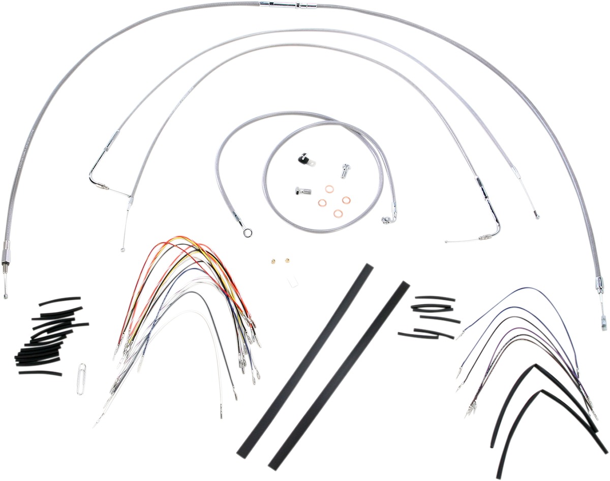 Extended Braided S.S. Control Cable Kit 14" tall bars - For 07-10 Harley Davidson FXST/B/D - Click Image to Close