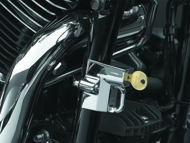 Kuryakyn Universal Helmet Lock Chrome 1-1/4in to 1-1/2in Mount - Universal chrome helmet lock for 1-1/4 to 1-1/2in bars - Click Image to Close