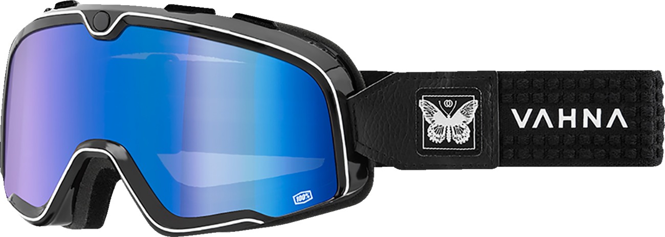 100% Barstow Goggle Blue Mirror Lens Black Vahna White Adult - Anti-fog blue mirror lens motorcycle goggle - Click Image to Close