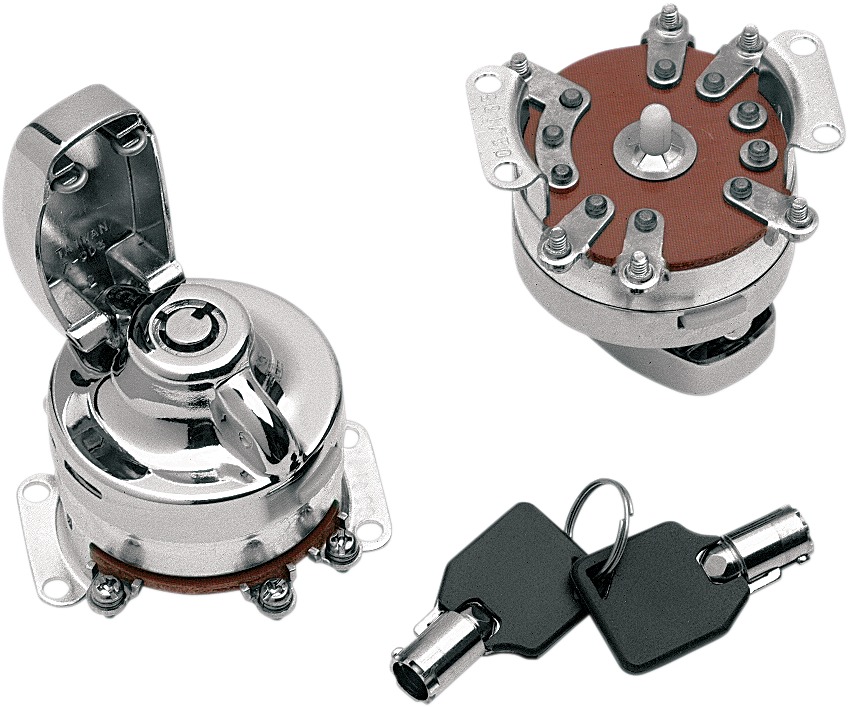 Drag Specialties Round Key Internal Contact Ignition Switch Chrome For Harley - Click Image to Close
