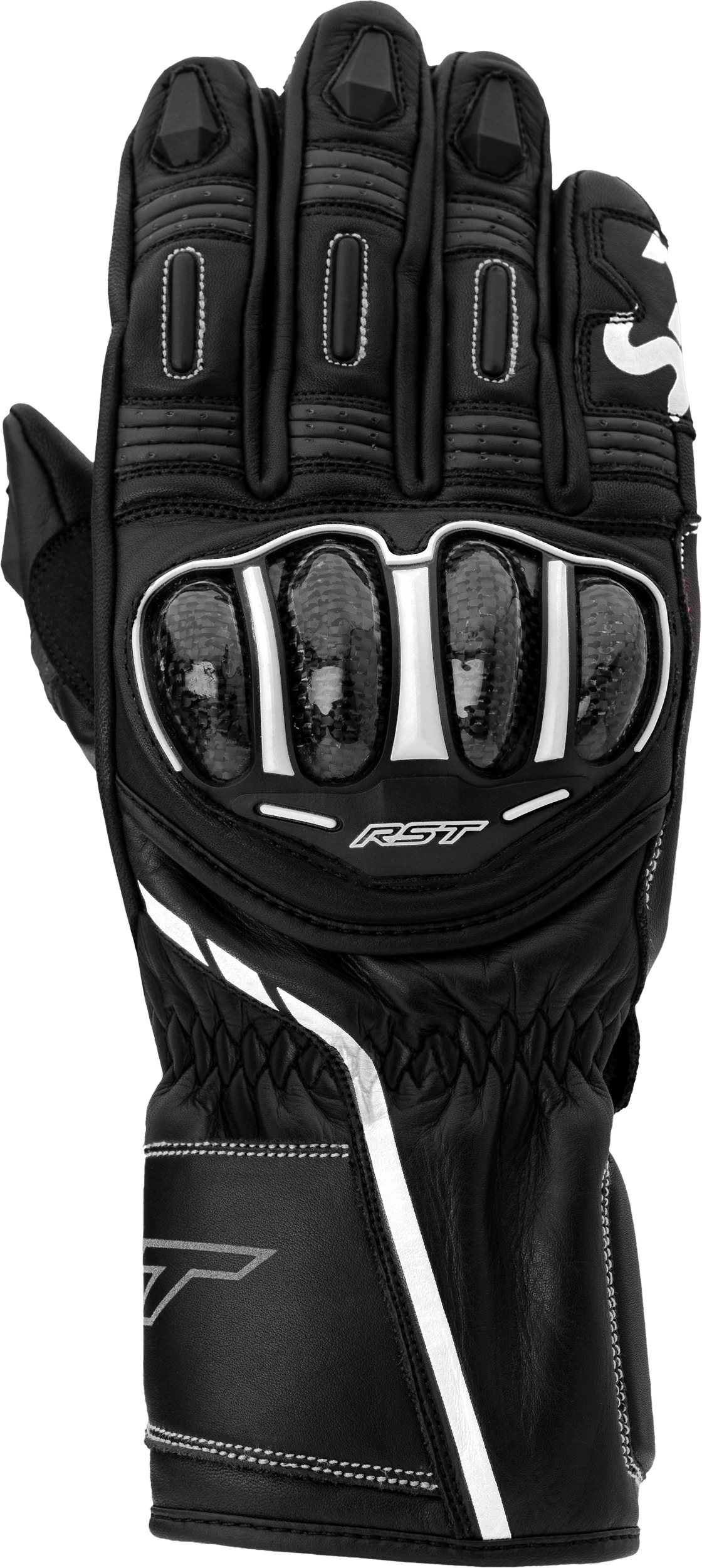 RST S1 CE Glove Black/Black/White Medium Men's - Leather sport gloves in black/white, size medium - Click Image to Close