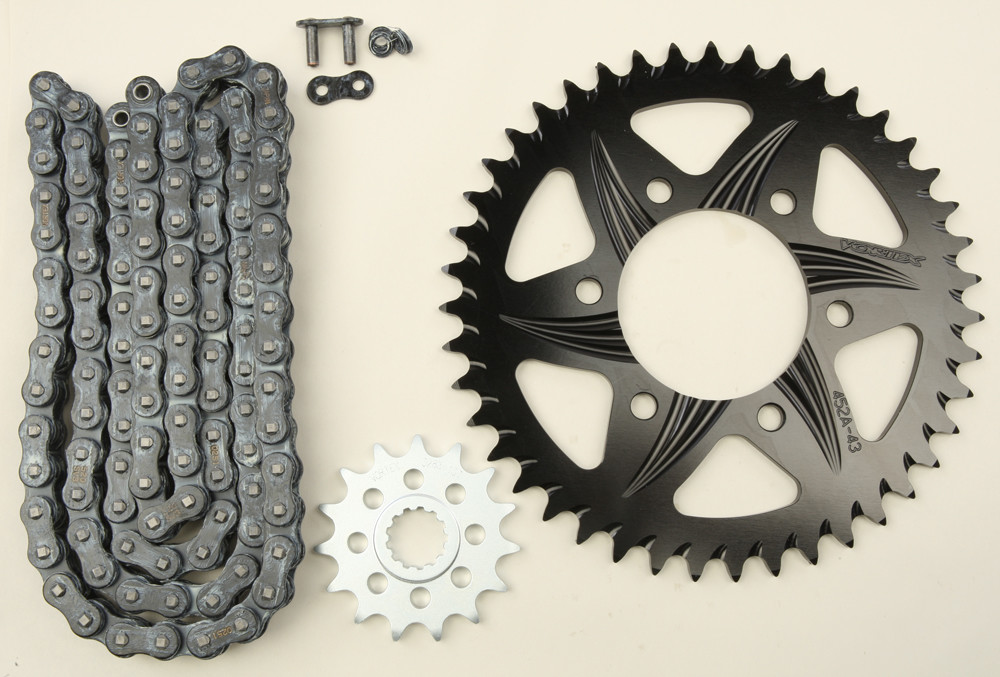 V3 Chain & Sprocket Kit Black SX Chain 520 15/43 Hardcoat Aluminum - For 07-19 Kawasaki ZX6R - Click Image to Close